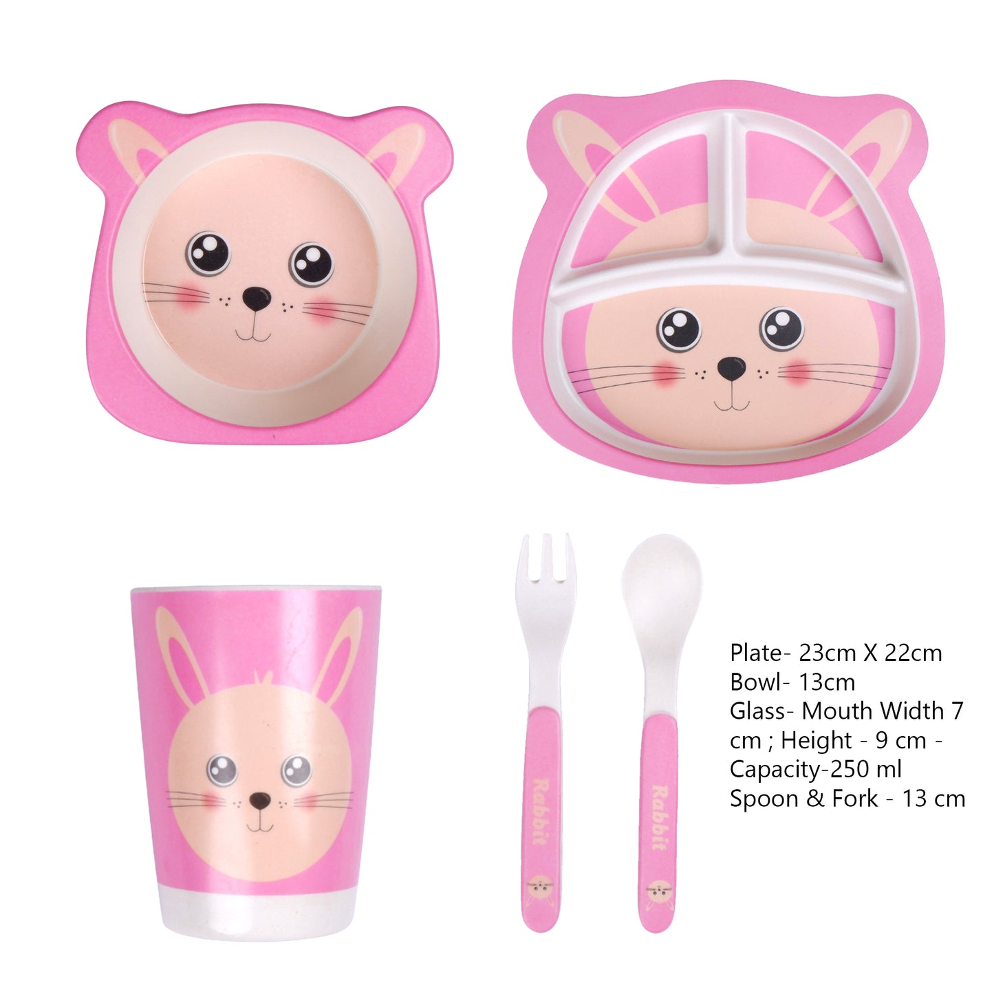 Pink Pussy Cat Bamboo Kids Dinner /Feeding Set of 5