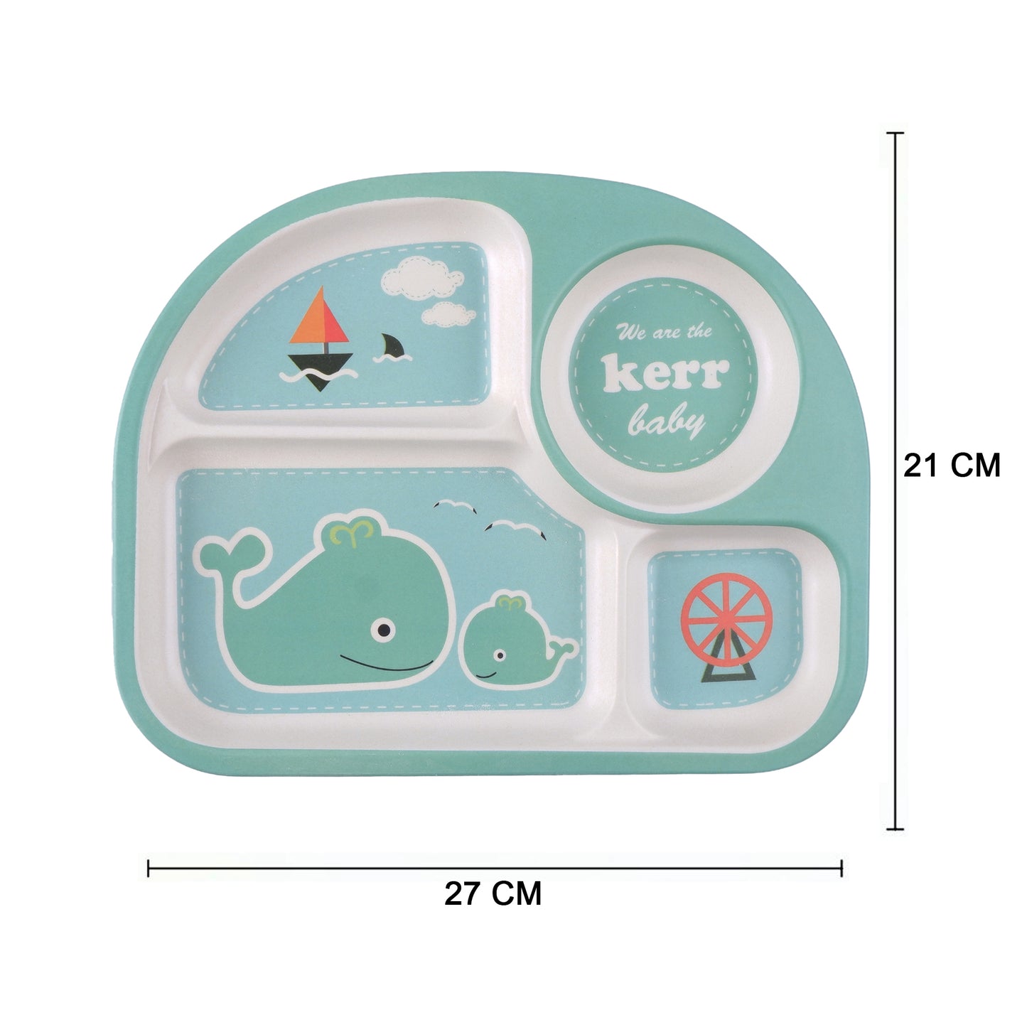 Wally- "The Green Whale" Bamboo Kids Dinner /Feeding Set of 5