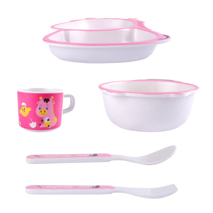 Pinky Giraffe Bamboo Kids Dinner /Feeding Set of 5