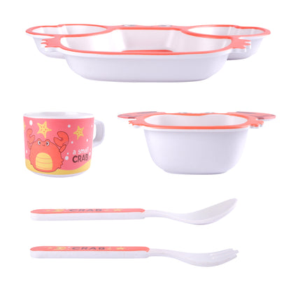 Orange Ocean Crab Bamboo Kids Dinner /Feeding Set of 5