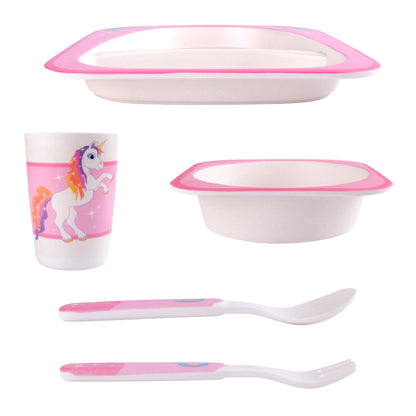 Pink Unicorn Paradise Bamboo Kids Dinner /Feeding Set of 5