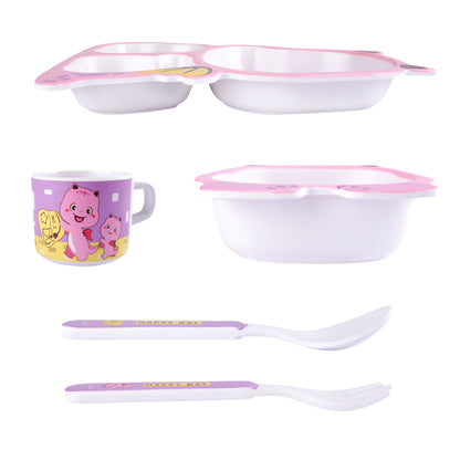 Pink Pterosaur Bamboo Kids Dinner /Feeding Set of 5