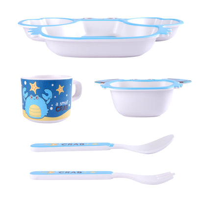 Blue Water Crab Bamboo Kids Dinner /Feeding Set of 5