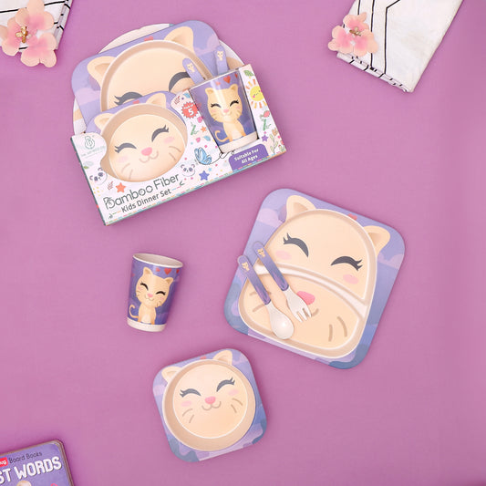 Purrfect Kitty Bamboo Kids Dinner /Feeding Set of 5