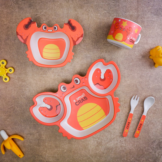 Orange Ocean Crab Bamboo Kids Dinner /Feeding Set of 5