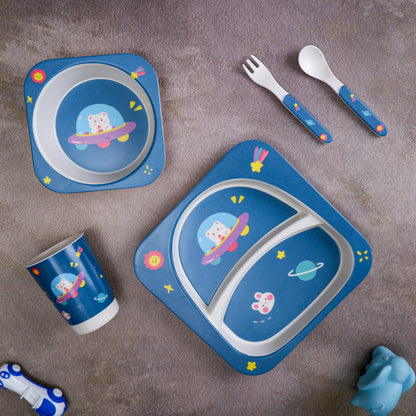 Spaceship on Saturn Bamboo Kids Dinner /Feeding Set of 5