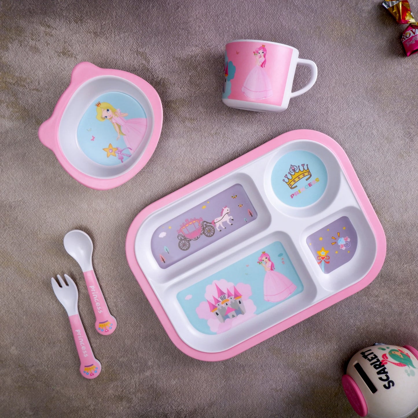 Pretty Princess Bamboo Kids Dinner /Feeding Set of 5