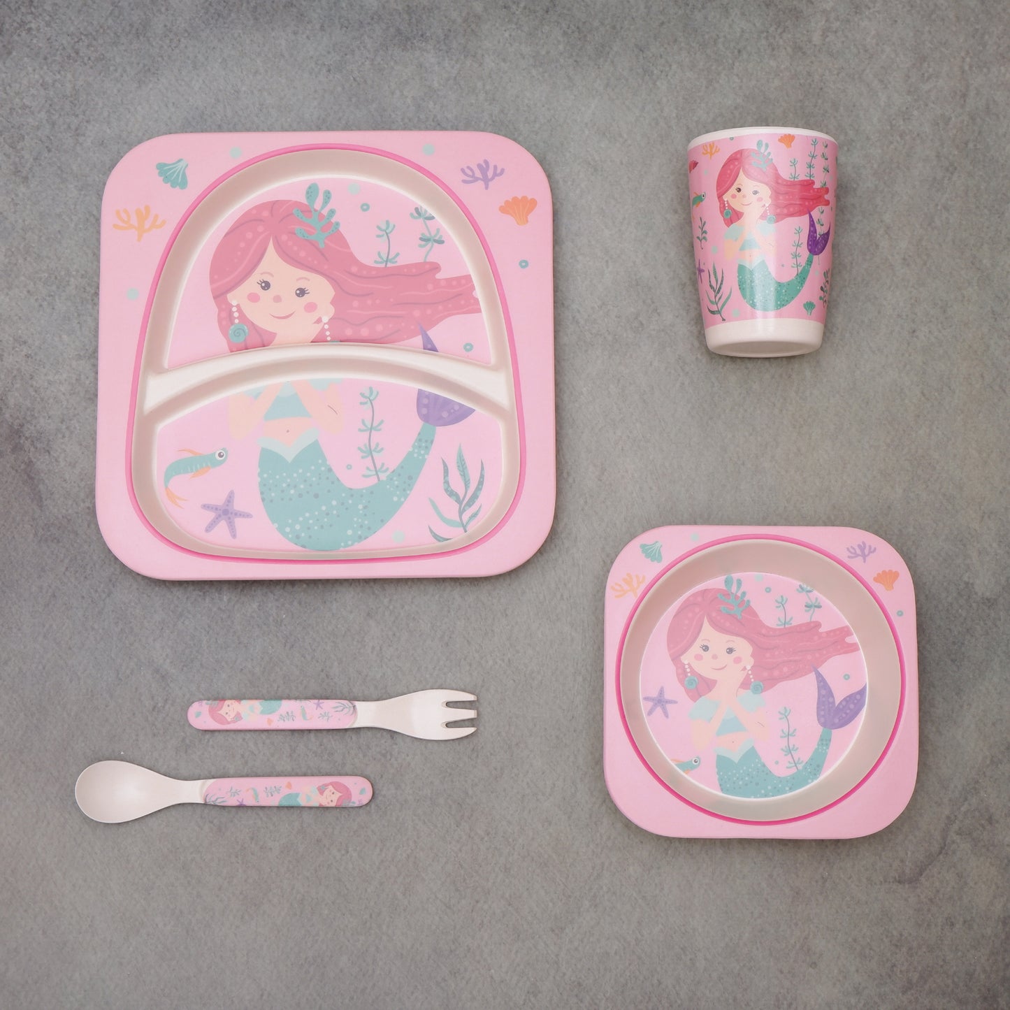 Magical Mermaid Bamboo Kids Dinner /Feeding Set of 5