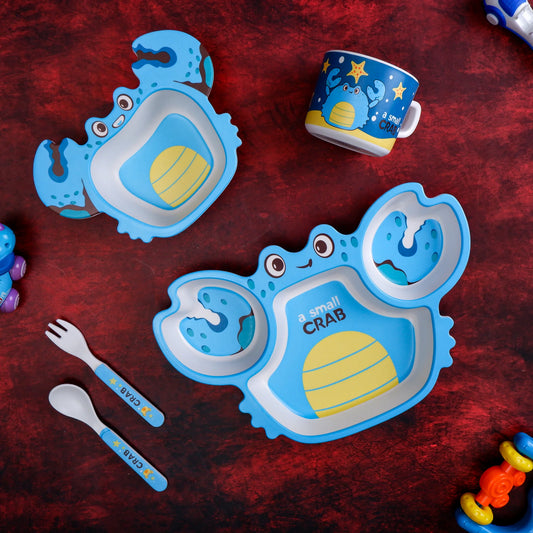 Blue Water Crab Bamboo Kids Dinner /Feeding Set of 5