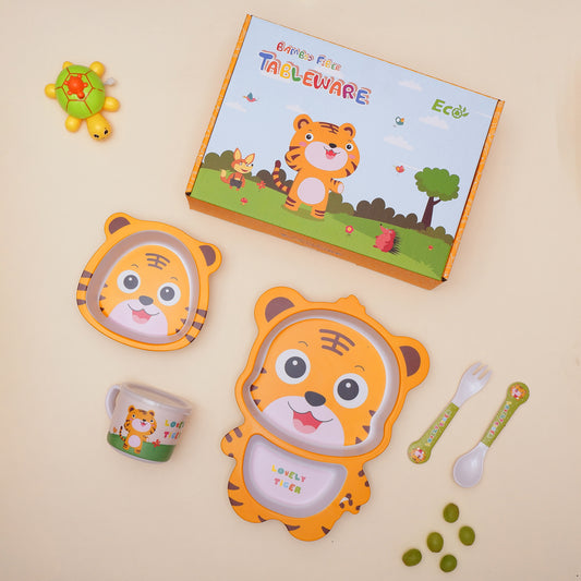 Tiggly Tiger Bamboo Kids Dinner /Feeding Set of 5