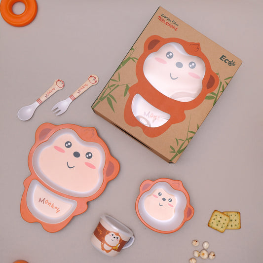 Mischievous Monkey Bamboo Kids Dinner /Feeding Set of 5