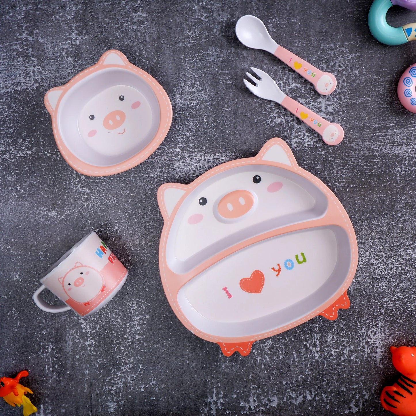 Plumpy Pig Bamboo Kids Dinner /Feeding Set of 5