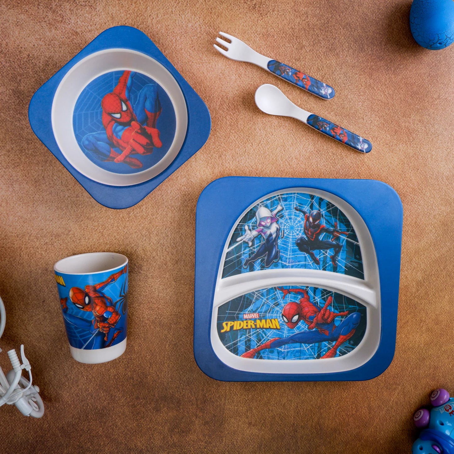 Sassy Spiderman Bamboo Kids Dinner /Feeding Set of 5