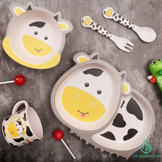 Chubby Cow Bamboo Kids Dinner /Feeding Set of 5