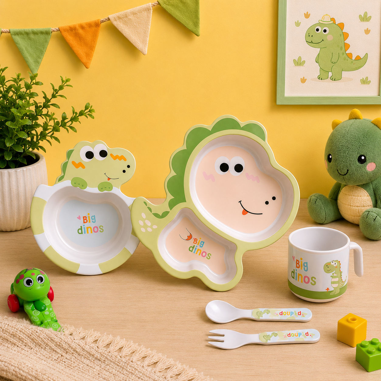 Dominant Dinosaur Bamboo Kids Dinner /Feeding Set of 5