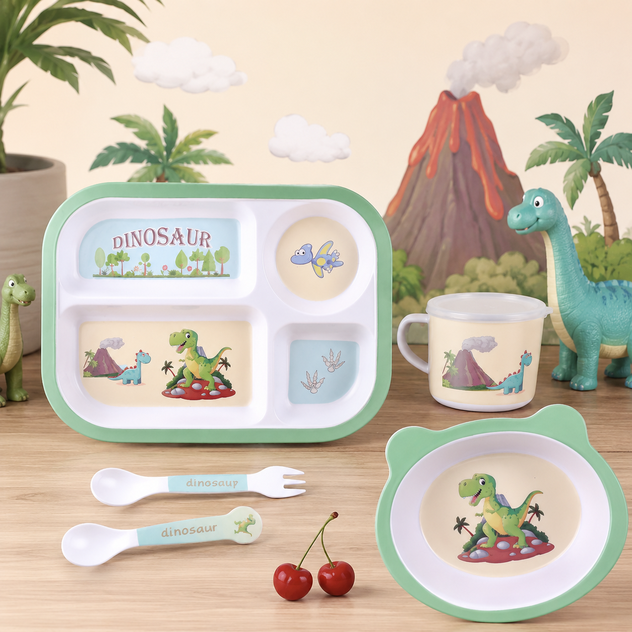Jurassic Joys Bamboo Kids Dinner /Feeding Set of 5