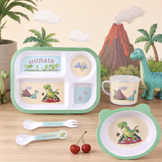 Jurassic Joys Bamboo Kids Dinner /Feeding Set of 5