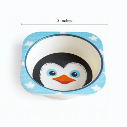 Plucky Penguin Bamboo Kids Bowl with Spoon and Fork -Set of 3