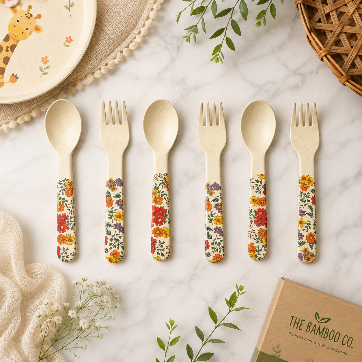 Happy Harvest Kids Bamboo Spoon and Fork- Set of 6