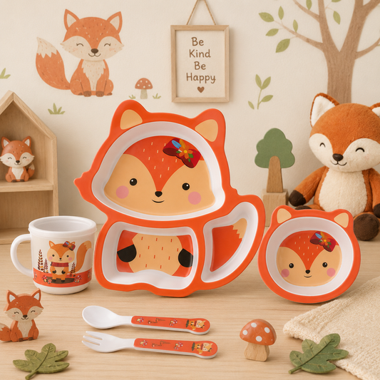 Foxy Feast Bamboo Kids Dinner /Feeding Set of 5