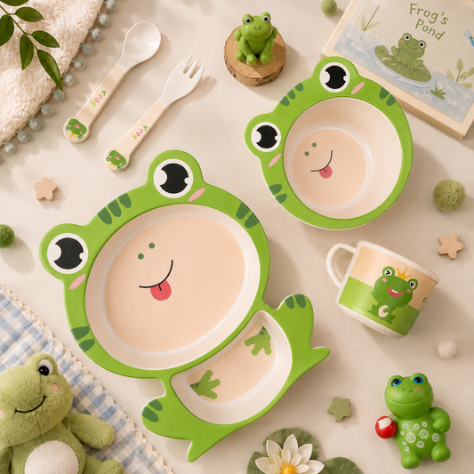 Funny Frog Bamboo Kids Dinner /Feeding Set of 5