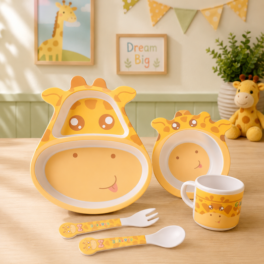 Goofy Giraffe Bamboo Kids Dinner /Feeding Set of 5