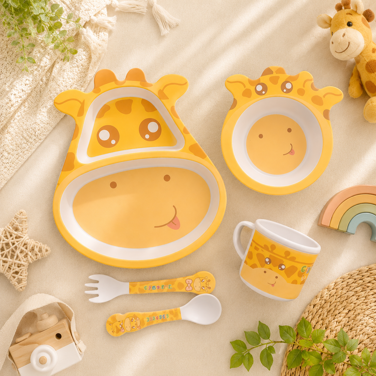 Goofy Giraffe Bamboo Kids Dinner /Feeding Set of 5