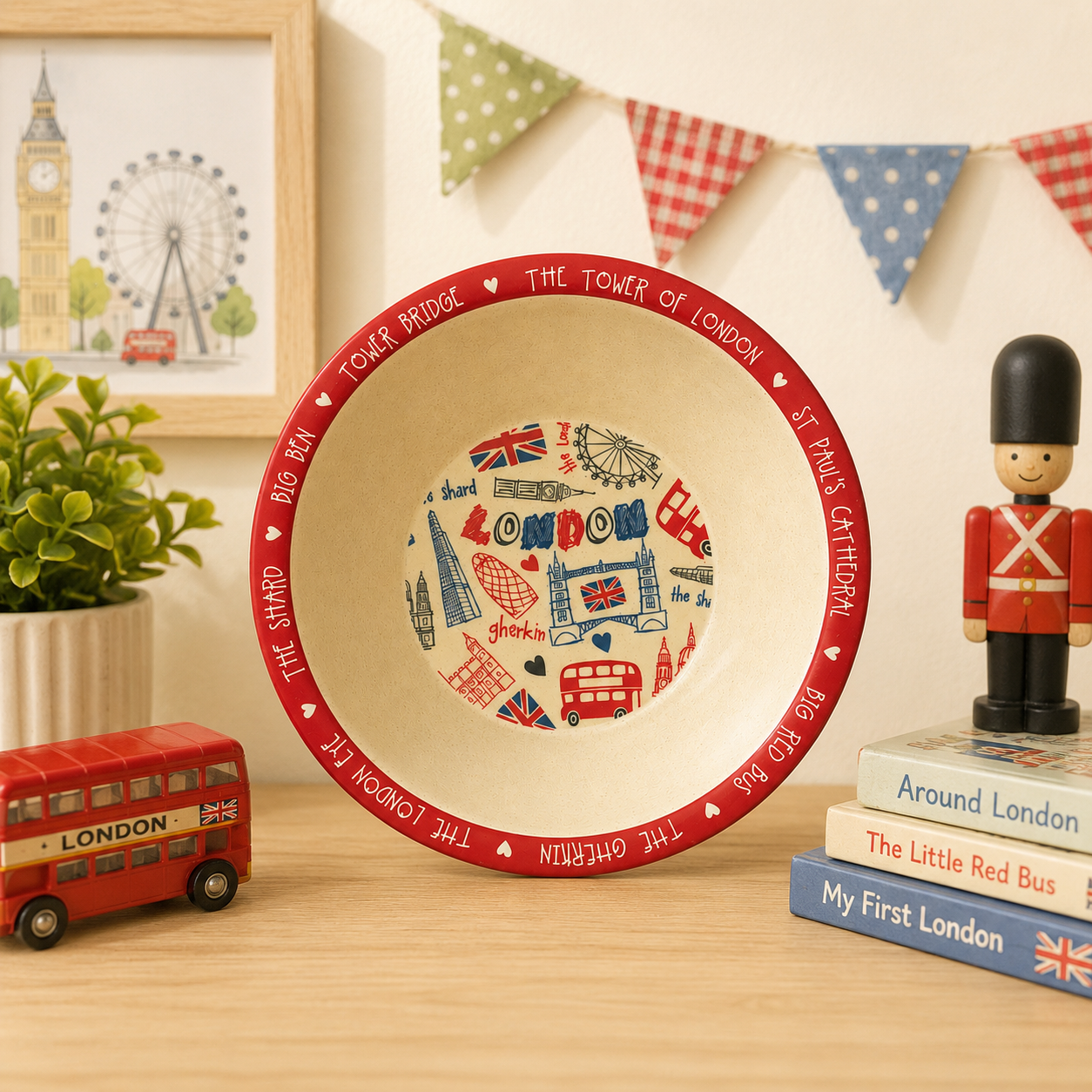 London Themed Bamboo Kids Bowl