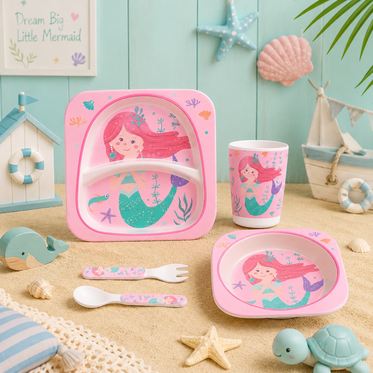 Magical Mermaid Bamboo Kids Dinner /Feeding Set of 5