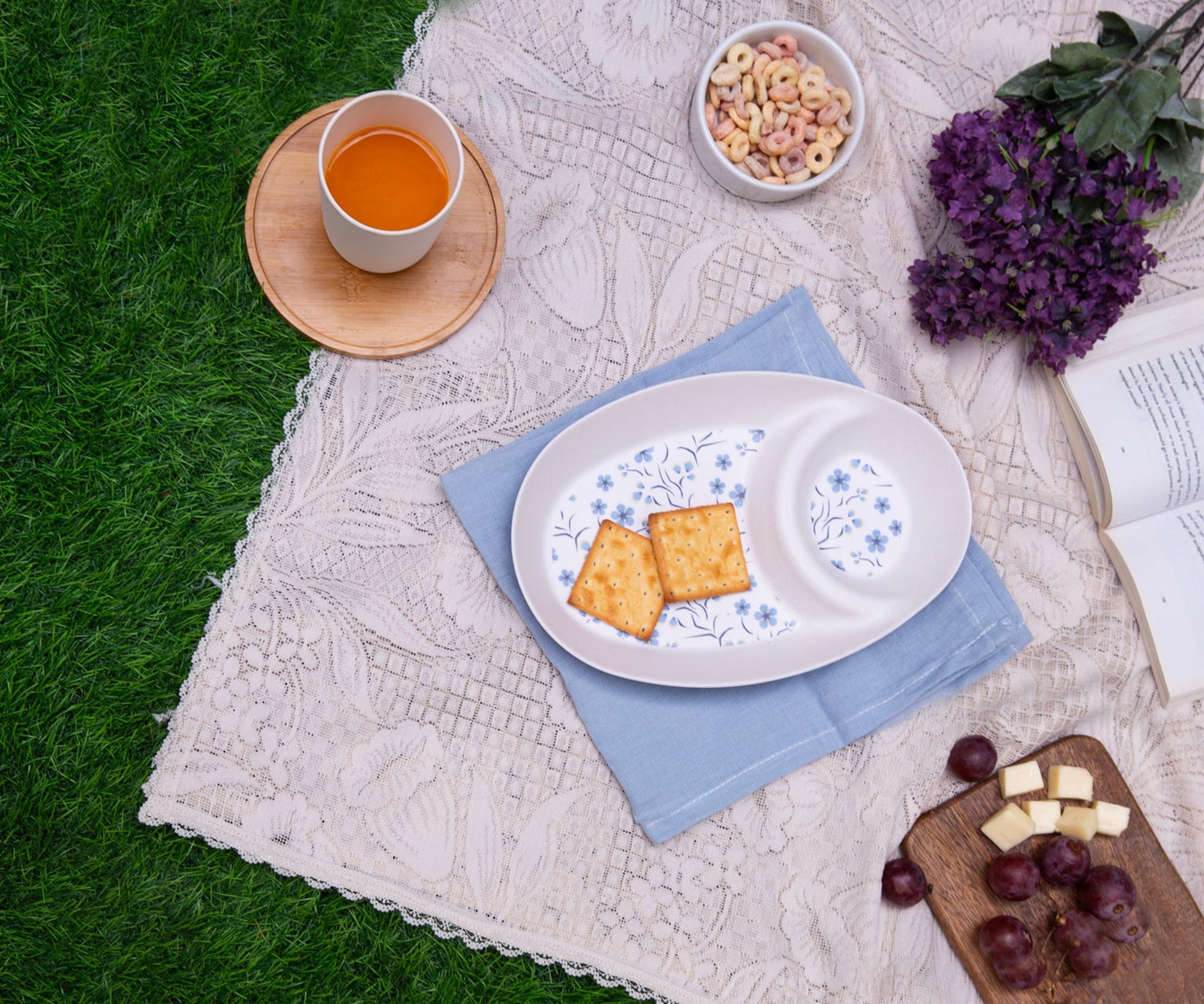 Whispering Blue Flower Bamboo Chip & Dip Platter