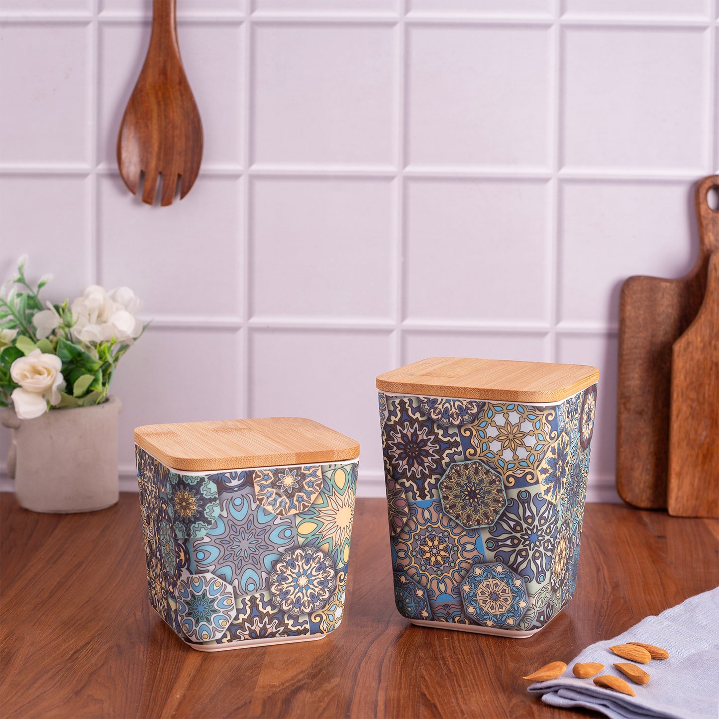 Mystic Blue Mandala Storage Air-Tight Bamboo Canisters