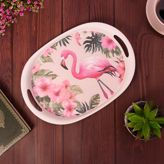 Tropical Flamingo Bamboo Flat Serving Tray