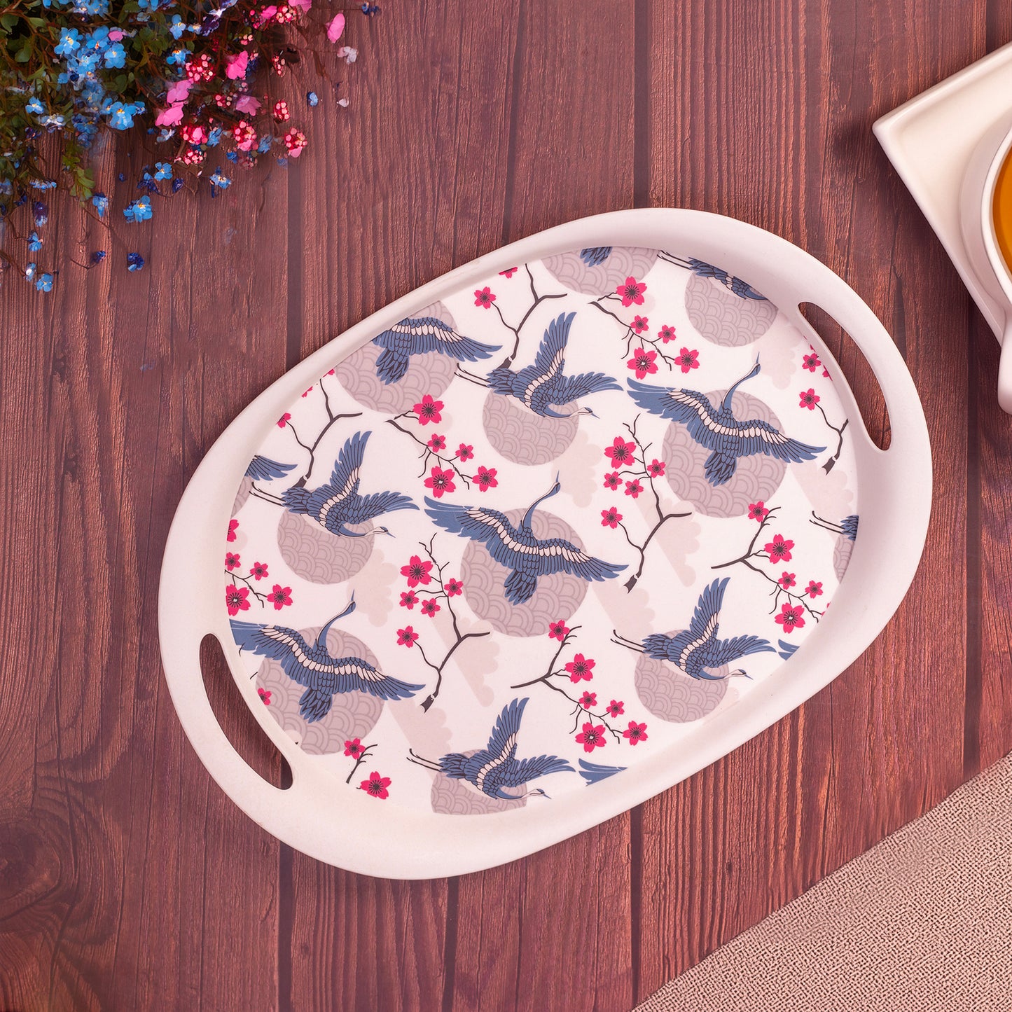 Bluebird Blossom Bamboo Flat Serving Tray