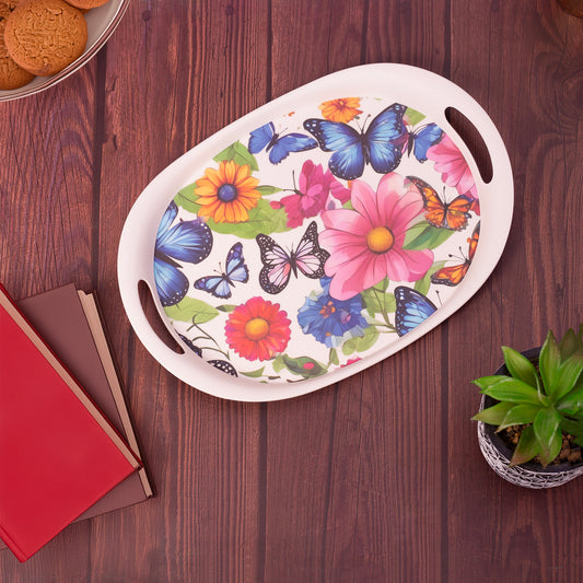 Fluttering Butterflies Bamboo Flat Serving Tray