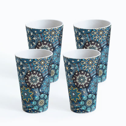 Mystic Blue Mandala Bamboo Water & Juice Glasses- Set of 4