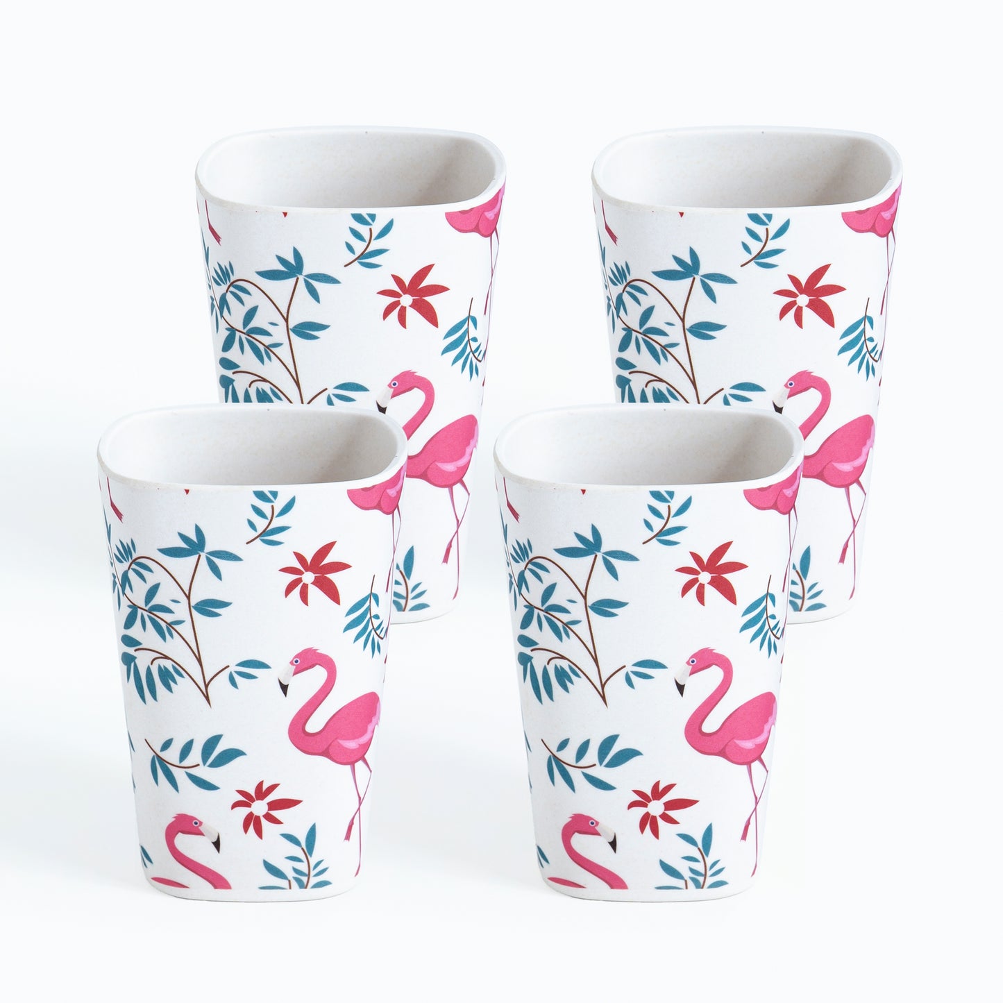 Pink Flamingo Paradise Bamboo Water & Juice Glasses- Set of 4