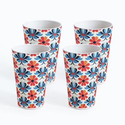 Blue & Citrus Floral Fusion Bamboo Water & Juice Glasses- Set of 4