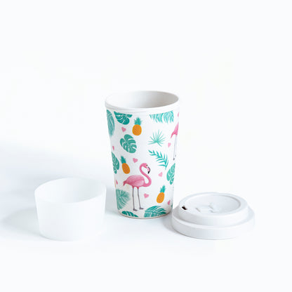 Tropical Flamingo Bamboo Travel Coffee Mug