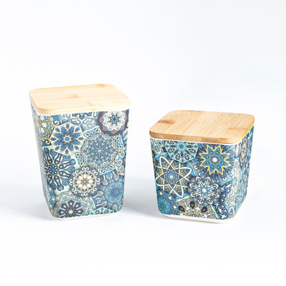 Mystic Blue Mandala Storage Air-Tight Bamboo Canisters