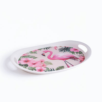 Tropical Flamingo Bamboo Flat Serving Tray