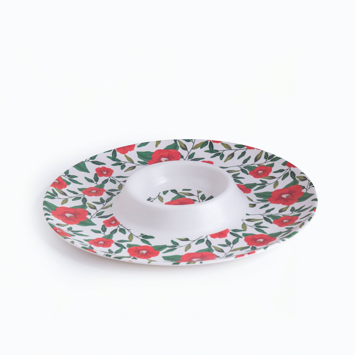 Red Hibiscus Bamboo Chip & Dip Platter