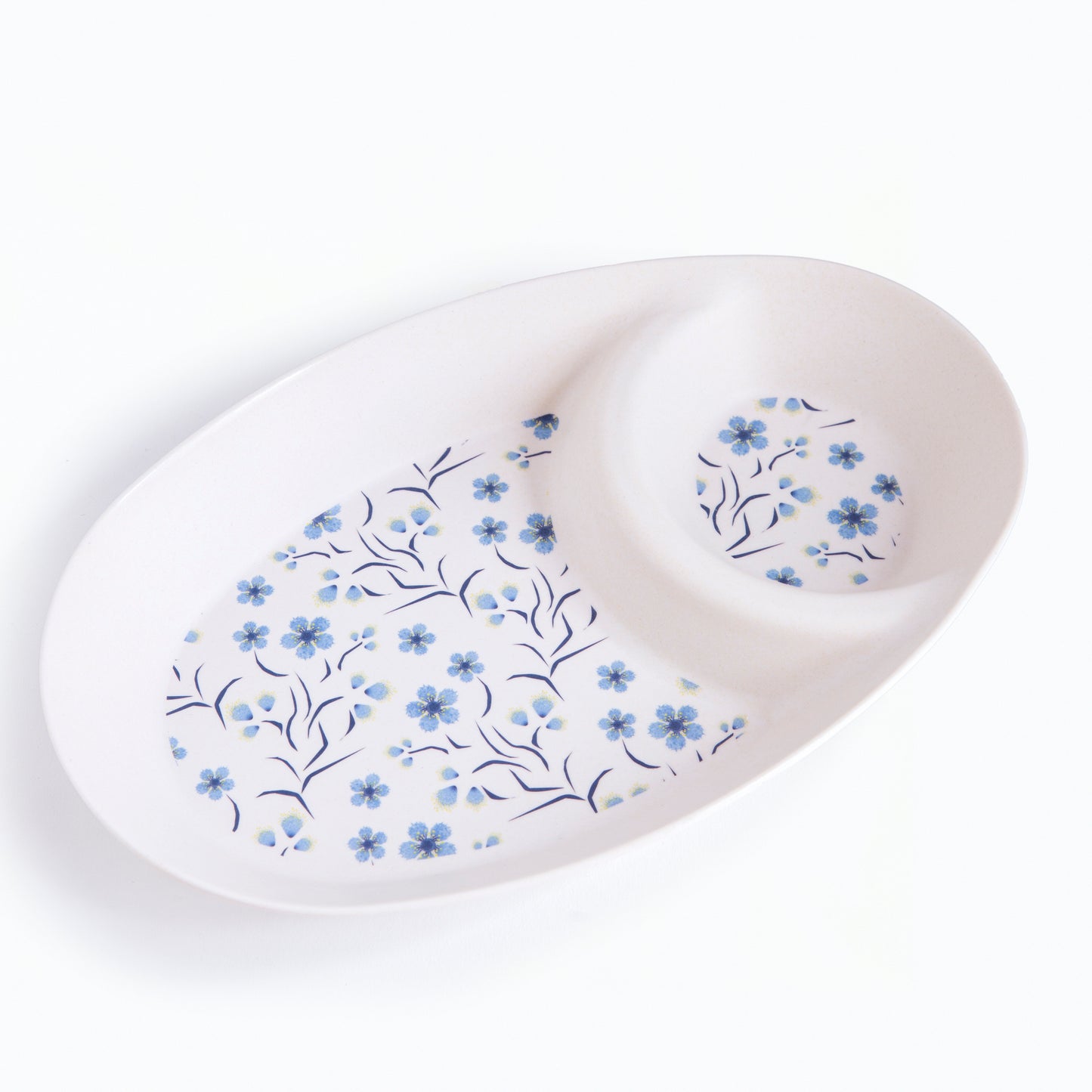 Whispering Blue Flower Bamboo Chip & Dip Platter