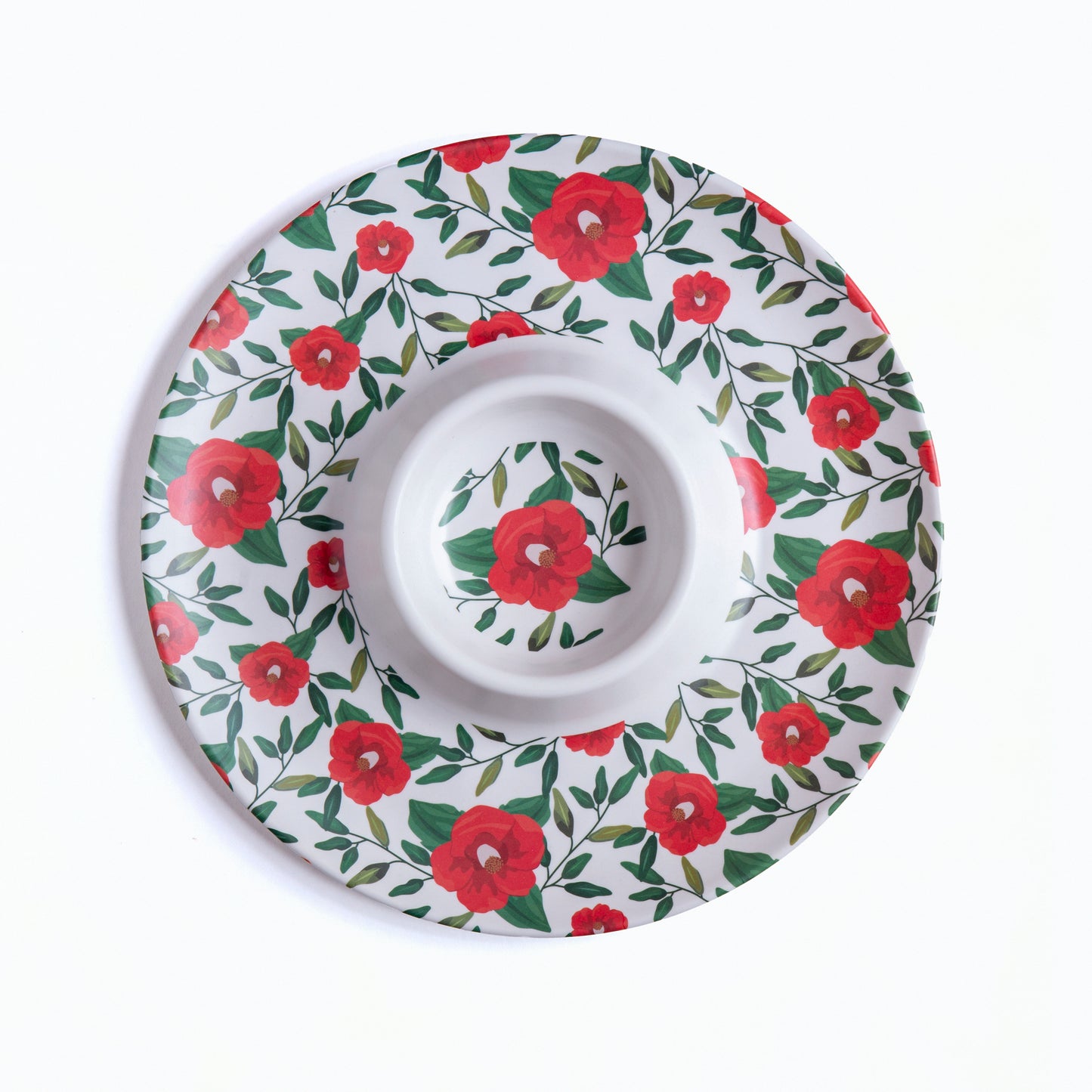 Red Hibiscus Bamboo Chip & Dip Platter