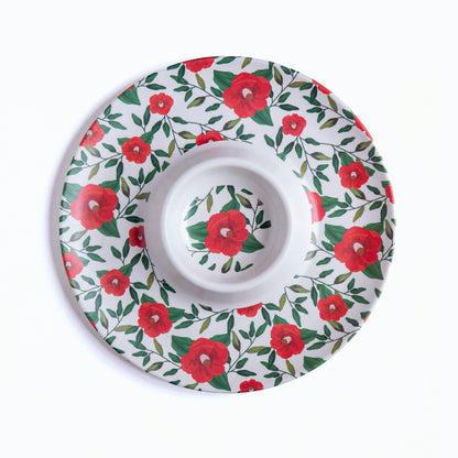 Red Hibiscus Bamboo Chip & Dip Platter