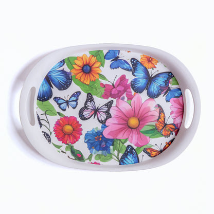 Fluttering Butterflies Bamboo Flat Serving Tray