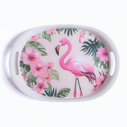 Tropical Flamingo Bamboo Flat Serving Tray