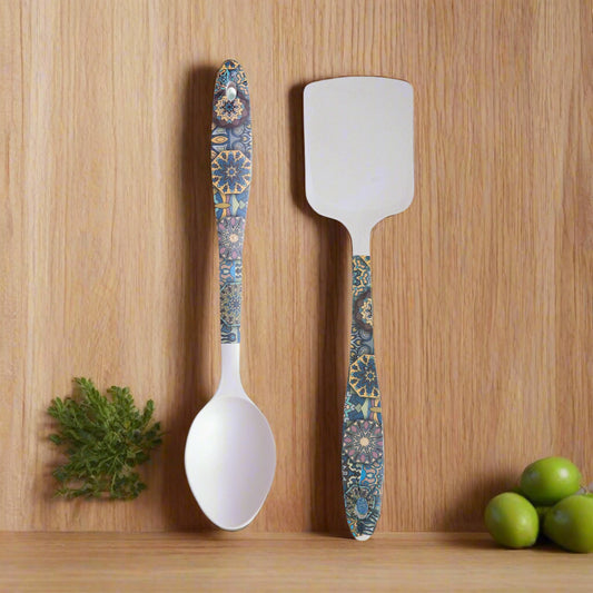 Mystic Blue Mandala Bamboo Serving Spoons & Turner