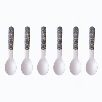 Mystic Blue Mandala Table Bamboo Spoon and Fork- Set of 6