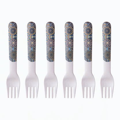 Mystic Blue Mandala Table Bamboo Spoon and Fork- Set of 6