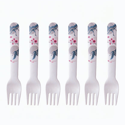 Blue Bird Blossom Table Bamboo Spoon and Fork- Set of 6